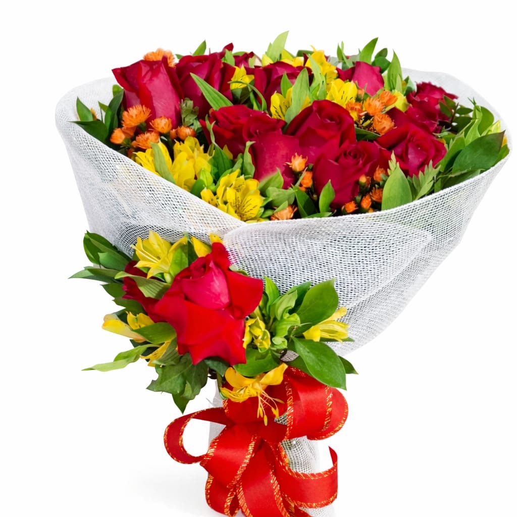 buque arco iris floral 12 rosas importadas