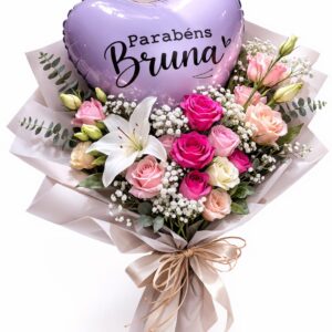 buquê premium rose com balão
