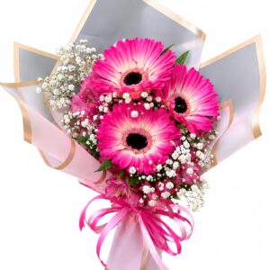 Mini buquê 3 gérberas pink