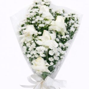 Buquê 6 rosas brancas importadas Pureza Encantada