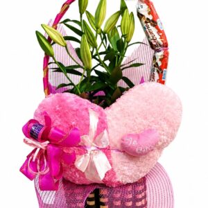 Cesta Doce Coração Lírio Pink